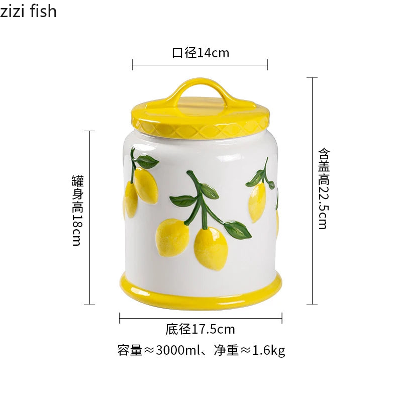 "Amalfi Coast" Embossed Lemon Ceramic Airtight Storage Canister
