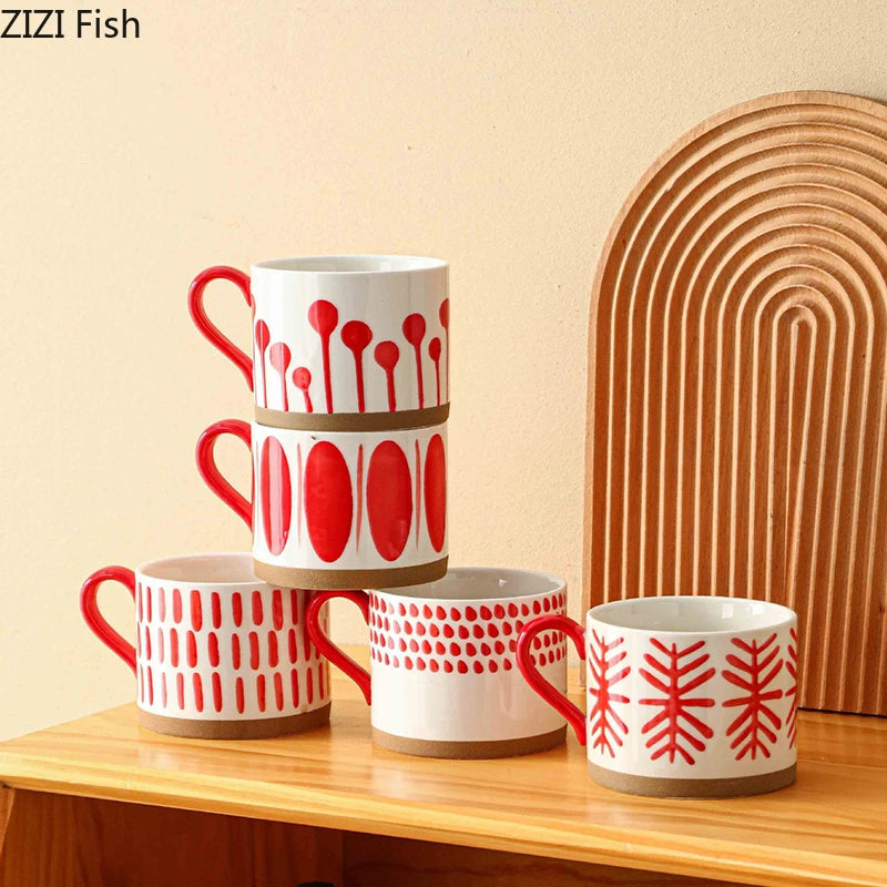 Retro Boho Painted Pattern Porcelain Stacking Mug