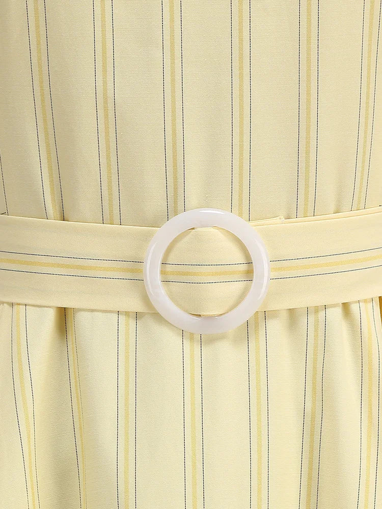 Striped Halter Belted Midi Dress