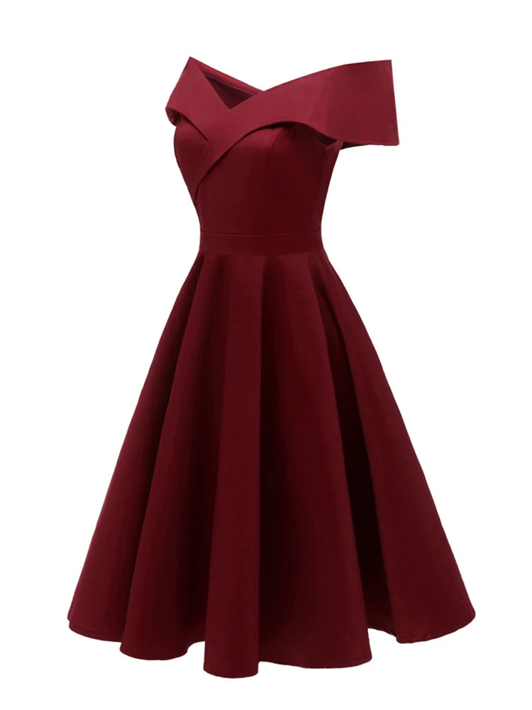 Off-Shoulder Wrap Bodice Fit & Flare Dress