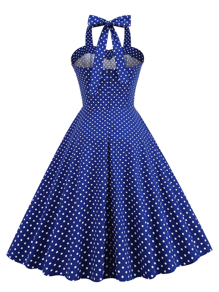 Halter Polka Dot Sweetheart Fit & Flare Dress