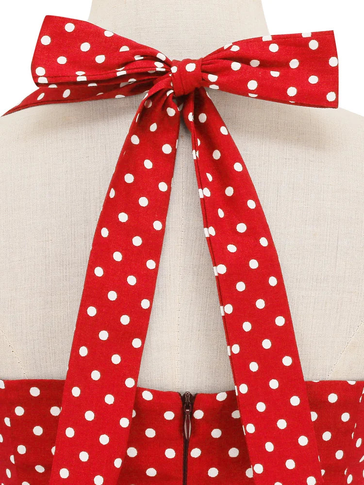 Halter Polka Dot Sweetheart Fit & Flare Dress