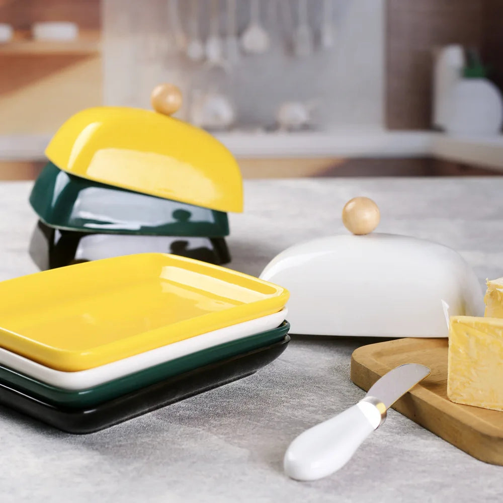 Country Kitchen Sealed Ceramic Butter Dish & Slicer Knife