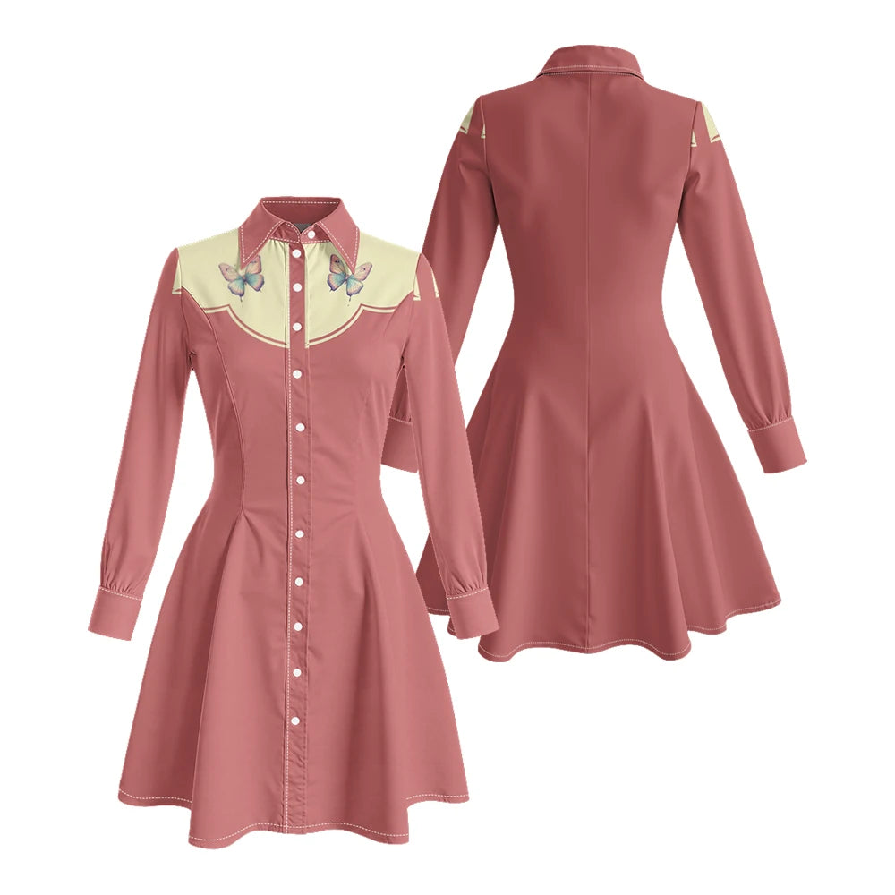 Long Sleeve Western-Inspired Shirt Dress with Embroidered Yoke