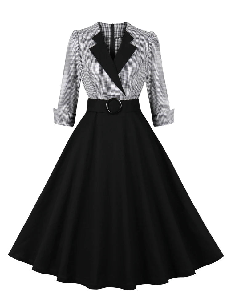 Gingham Collar Belted Fit & Flare Dress