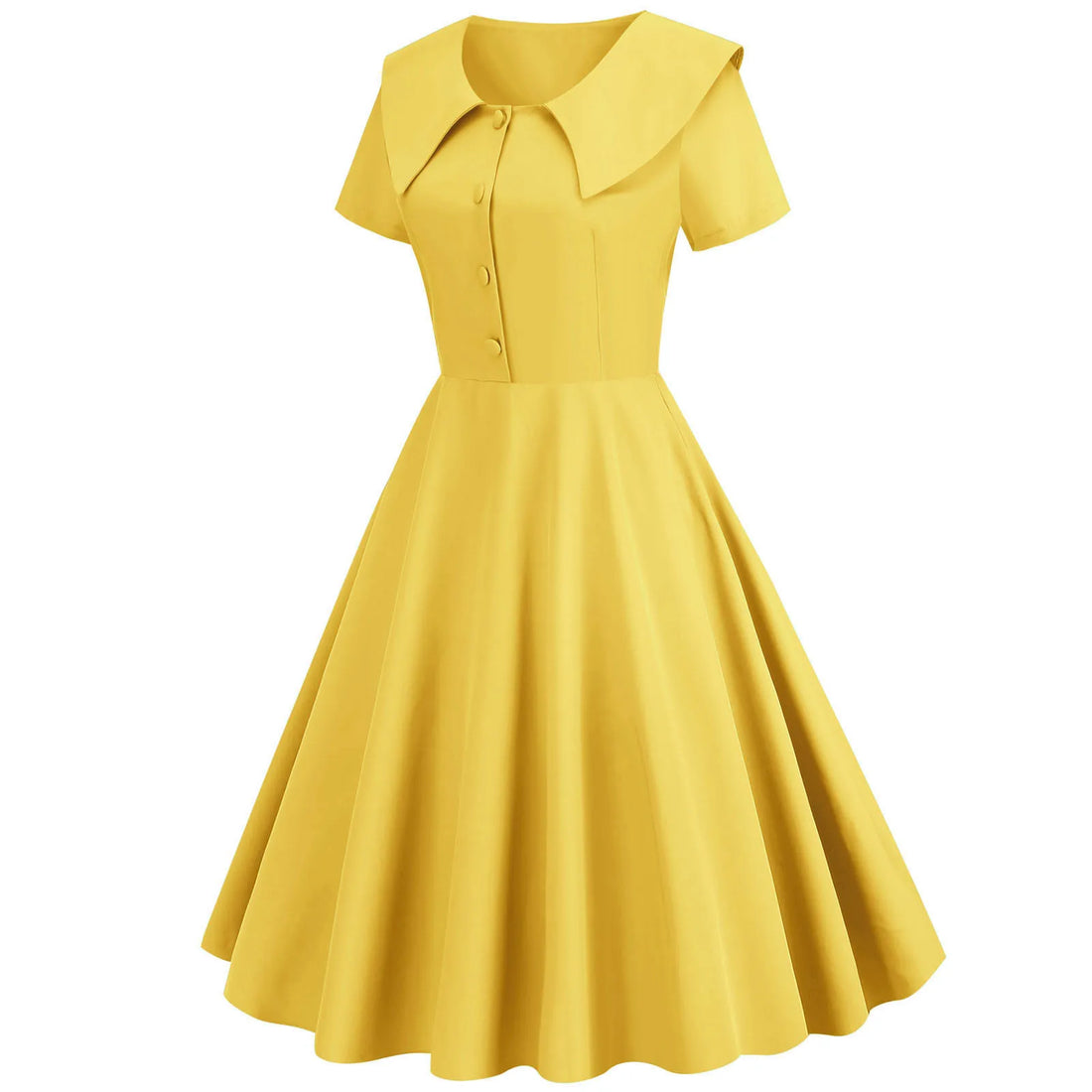 Wide Collar Button Front Midi Dress