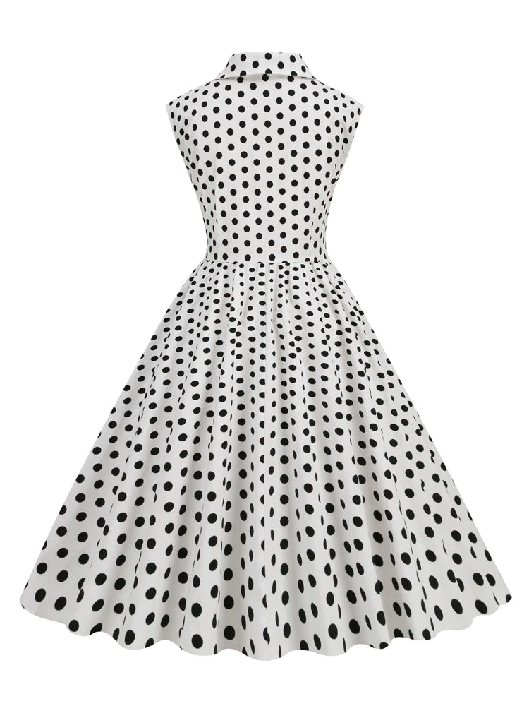 Sleeveless Polka Dot Button Front Midi Dress