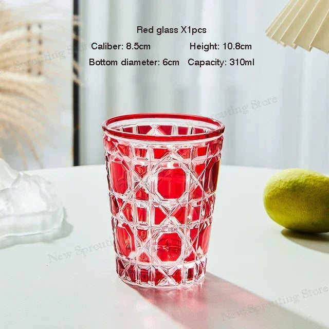 "Mad Men Era" Geometric Carved Plaid Whiskey Glass (360ml)