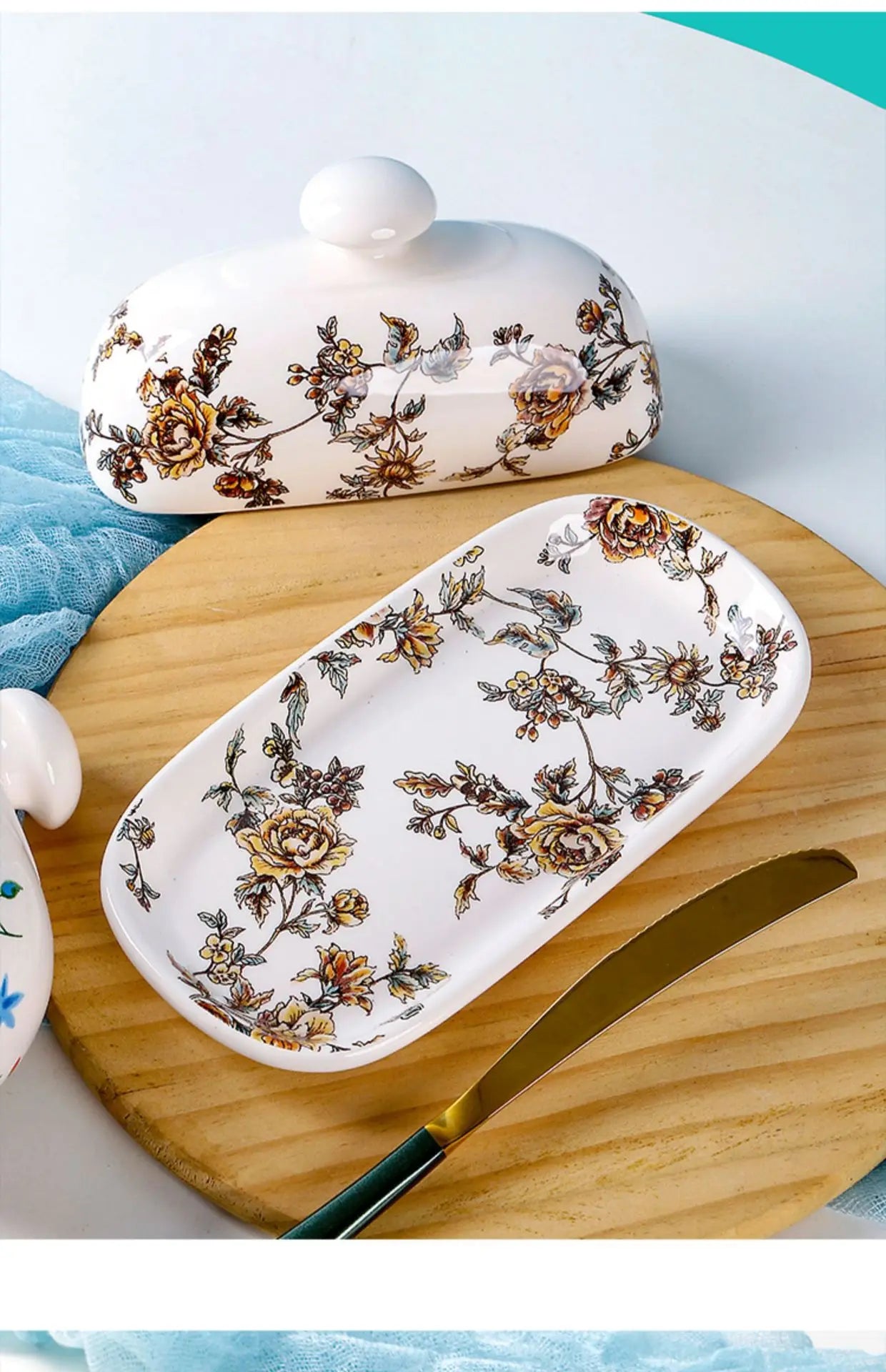"Country Kitchen" Floral Ceramic Sealed Butter Dish