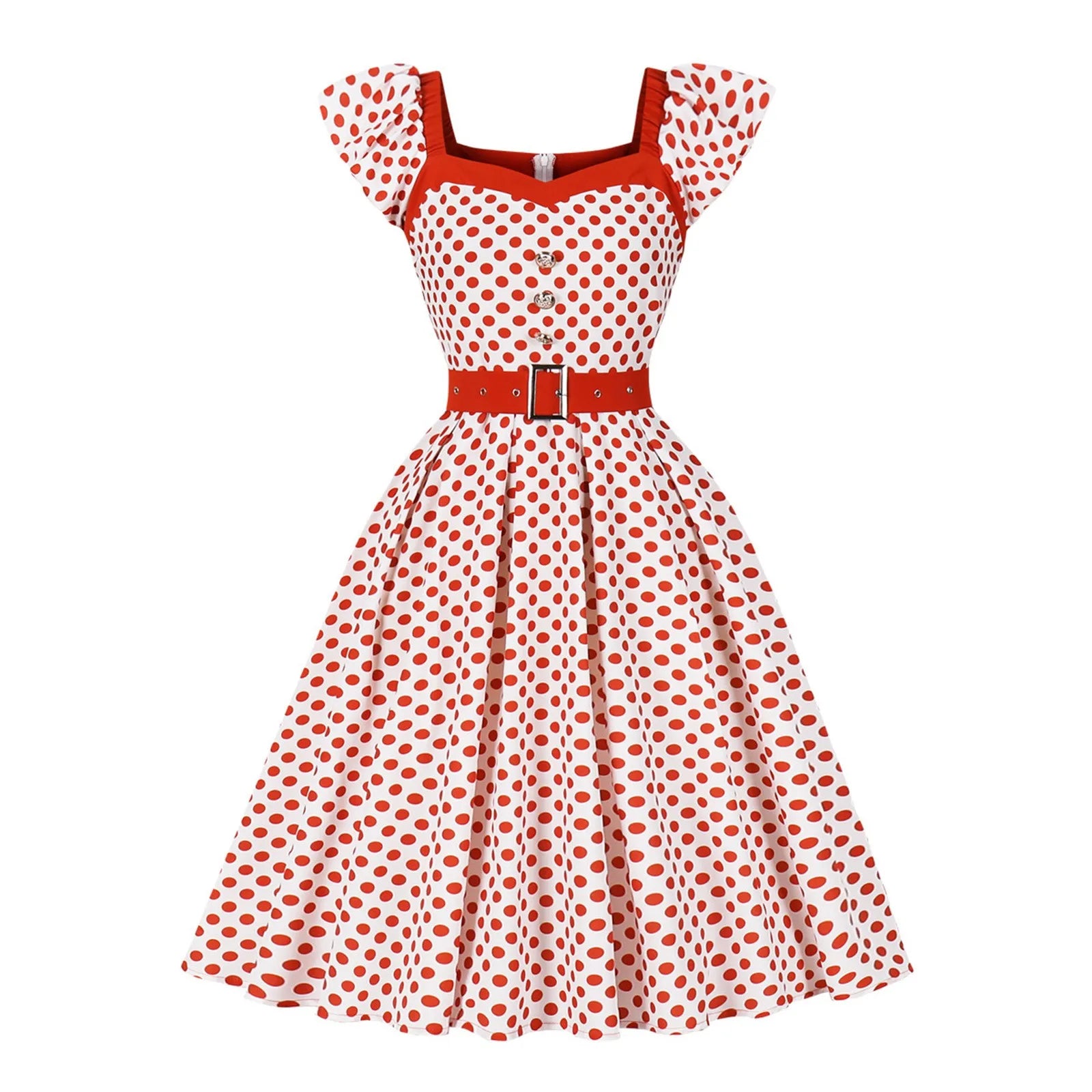 Vintage Dress Kawaii Vintage Swing A Line Casual Dress for Summer Polka Dot Print Patchwork Elegant Office Wear Holiday Dress