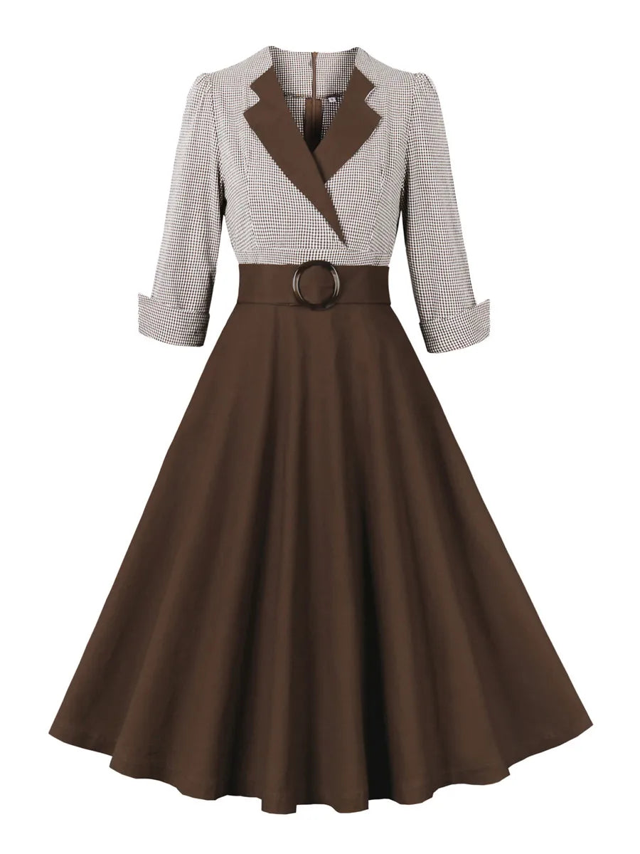 Gingham Collar Belted Fit & Flare Dress