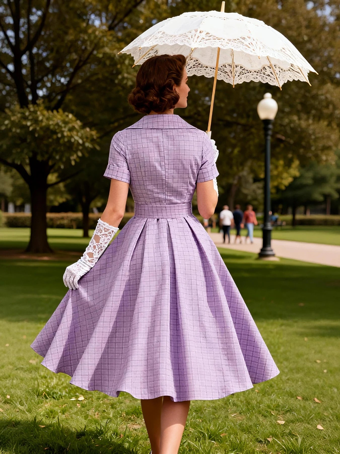 Plaid Square Neck Belted Midi Dress