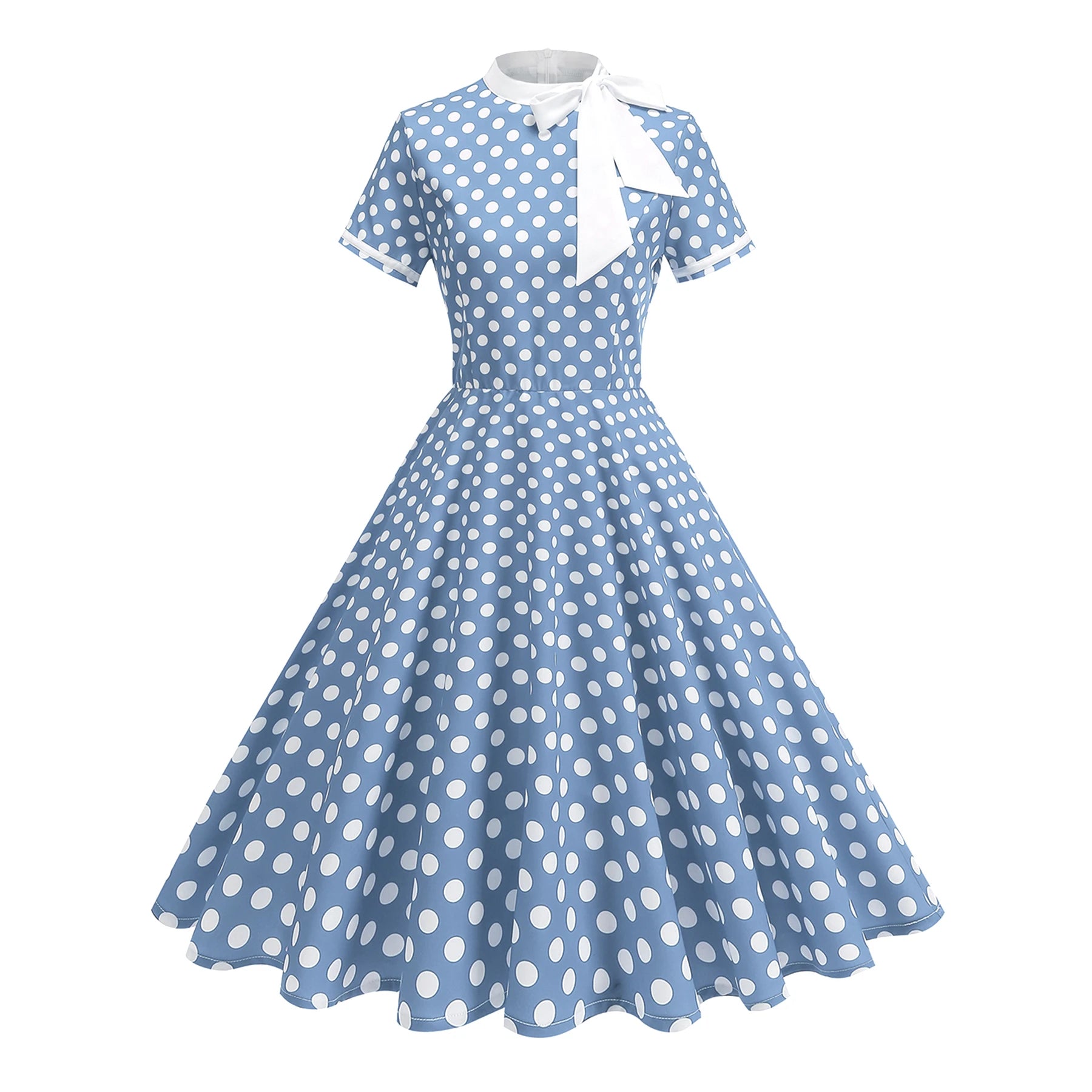 Polka Dot Tie-Neck Fit & Flare Dress