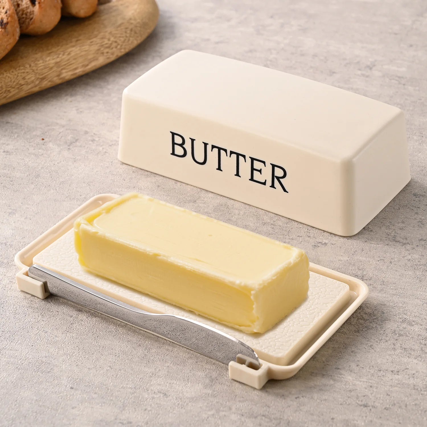 Retro Bistro Sealed Butter Box & Built-In Slicer Knife