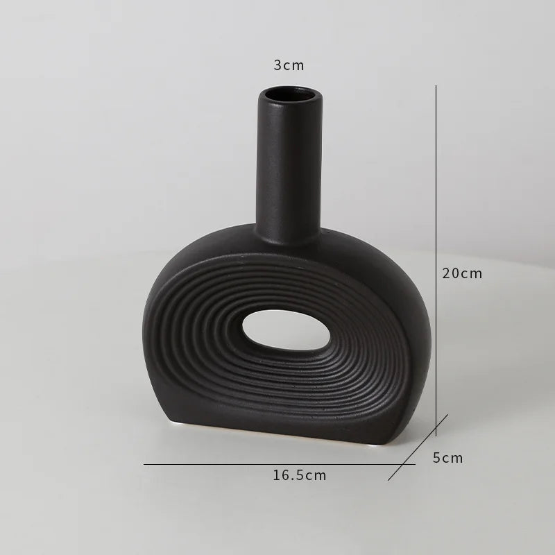 Art Deco Black & White Striped Geometric Vase