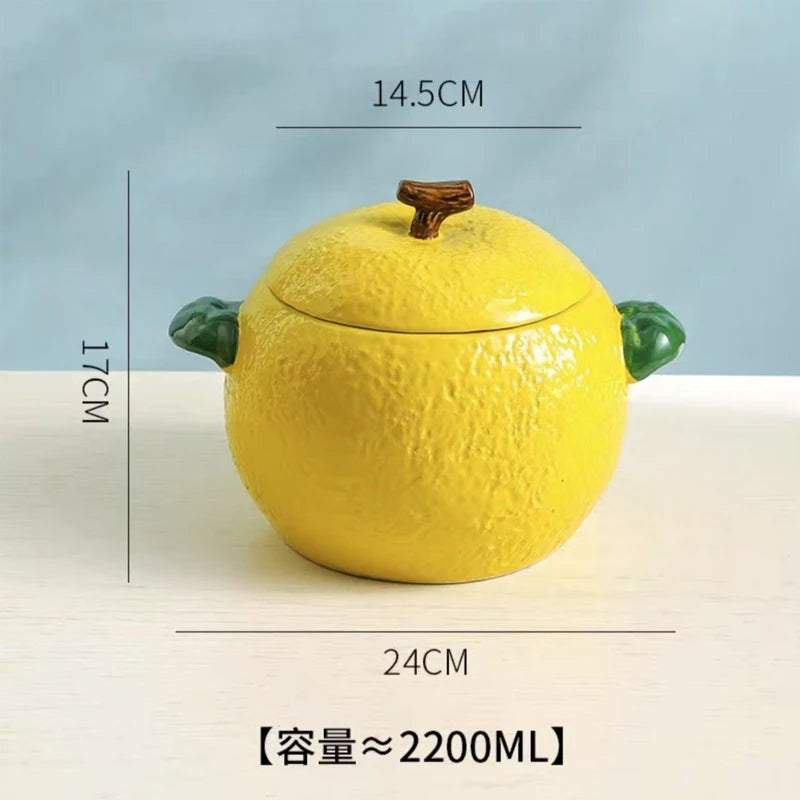 Amalfi Coast Embossed Lemon Soup Pot with Lid