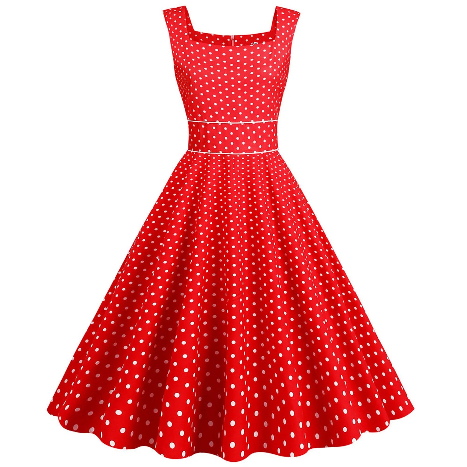 Sleeveless Polka Dot Fit and Flare Midi Dress