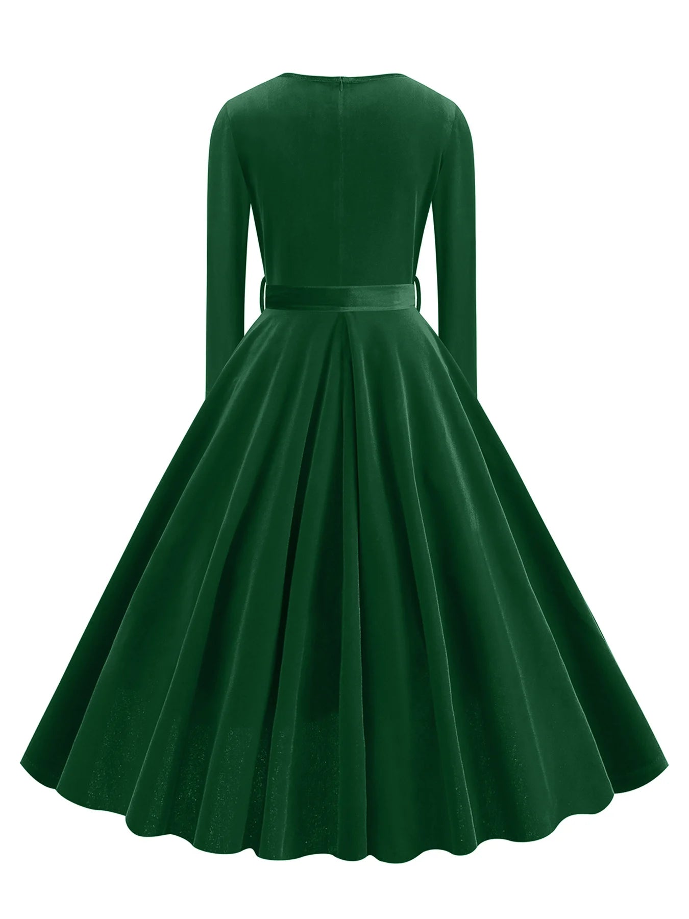 Long Sleeve V-Neck Belted Fit & Flare Dress