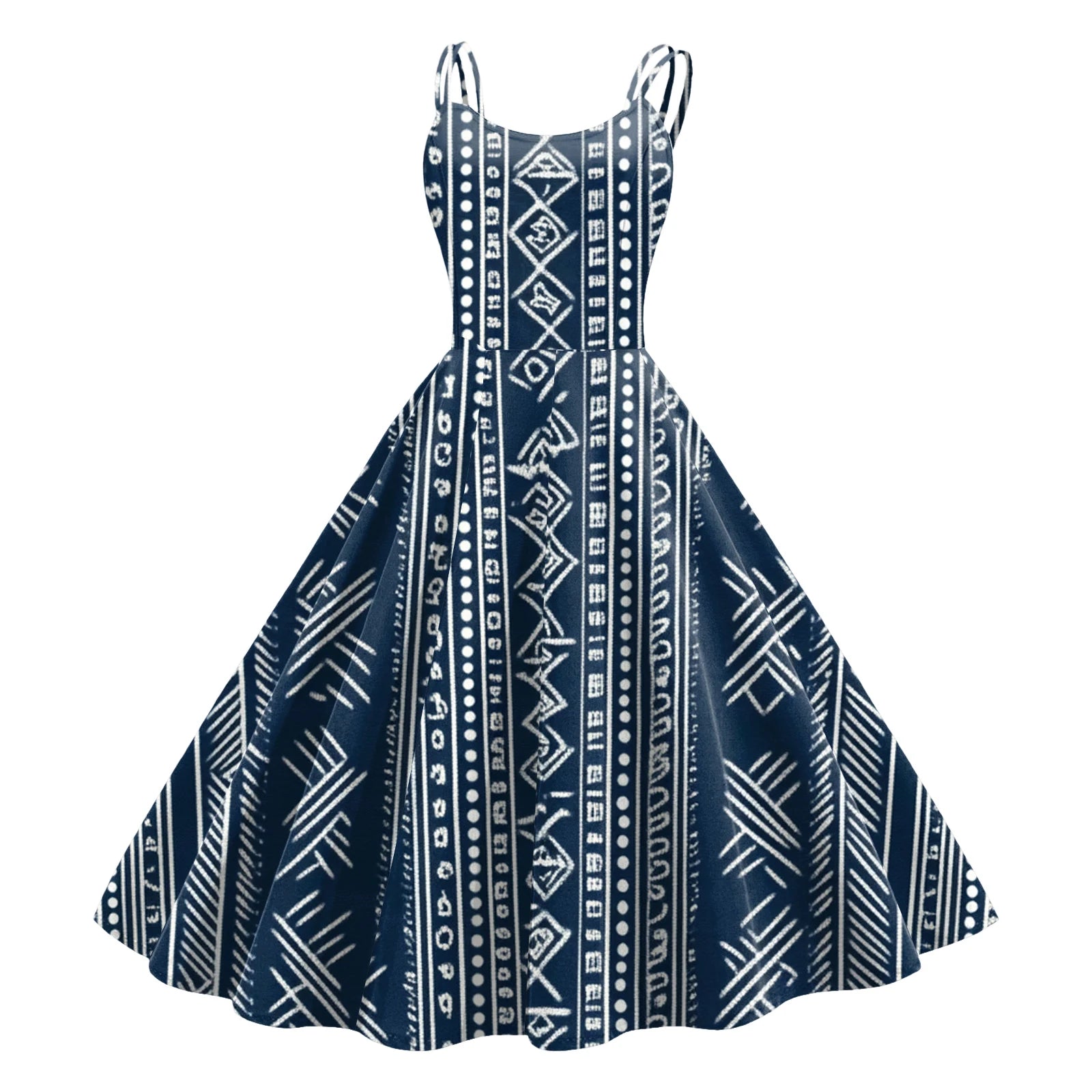 Geometric Print Spaghetti Strap Midi Dress