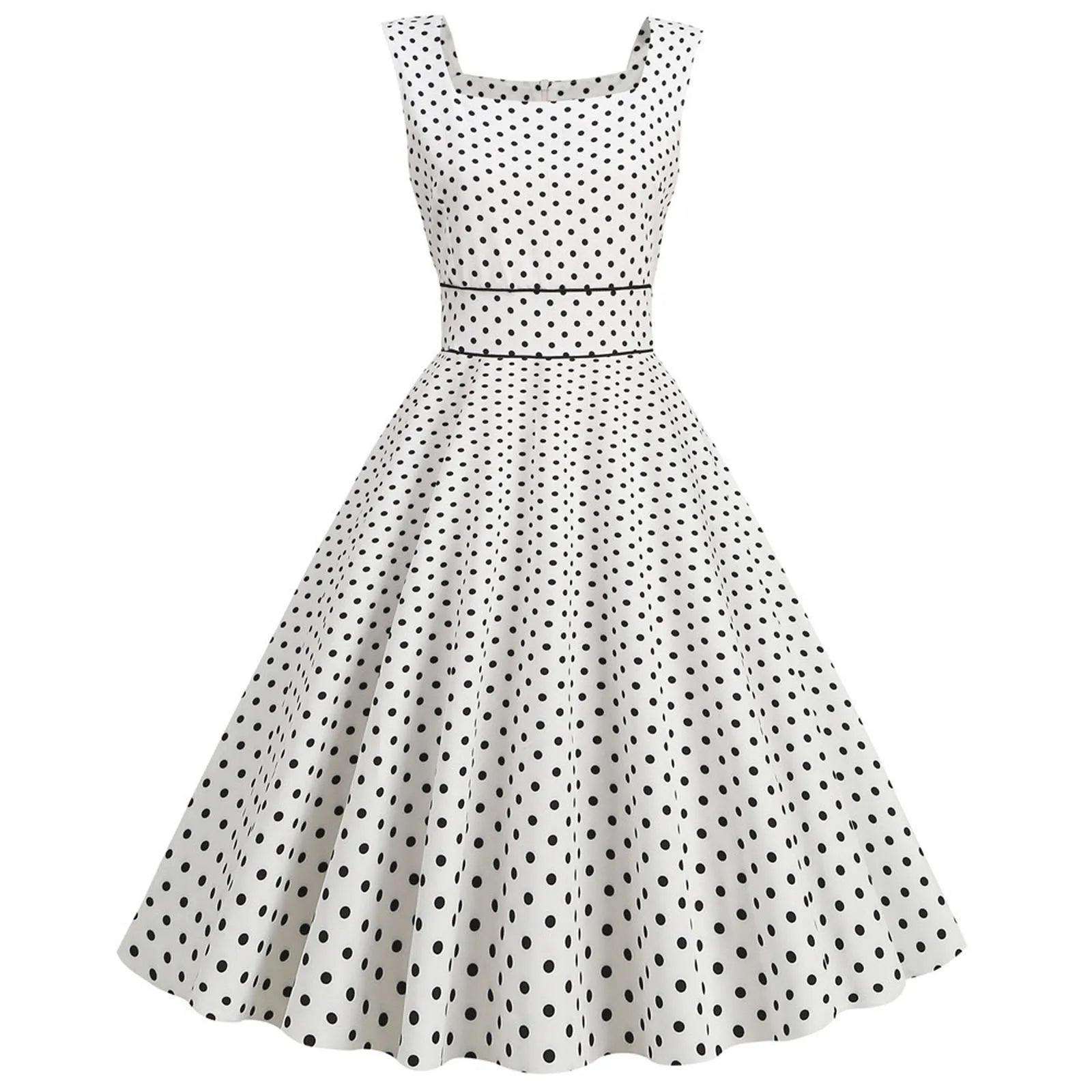 Sleeveless Polka Dot Fit and Flare Midi Dress