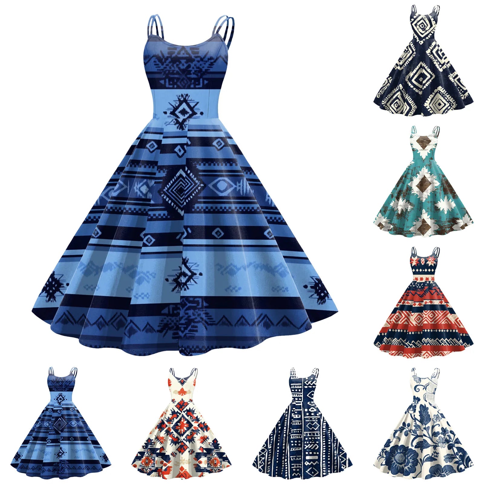 Southwest Print Spaghetti Strap Midi Dress