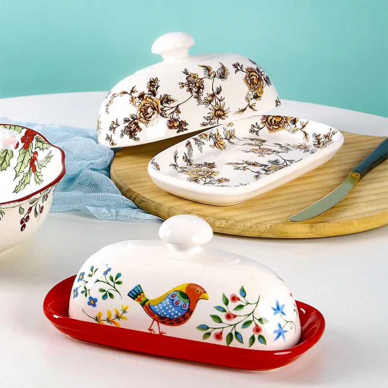 "Country Kitchen" Floral Ceramic Sealed Butter Dish