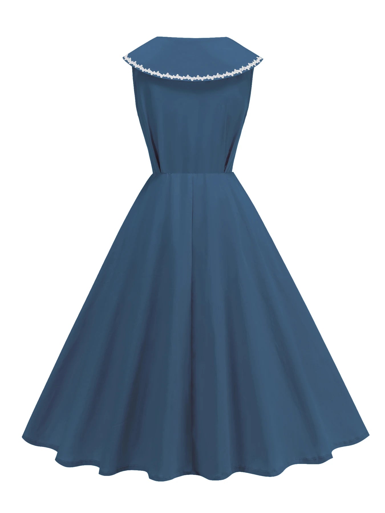 Sailor Collar Sleeveless Midi Dress with Button Front