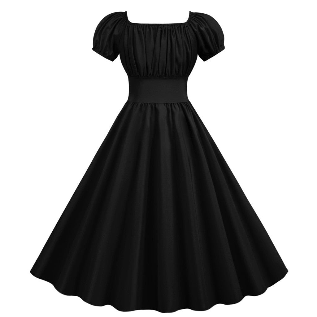 Puff Sleeve Square Neck Fit and Flare Midi Dress
