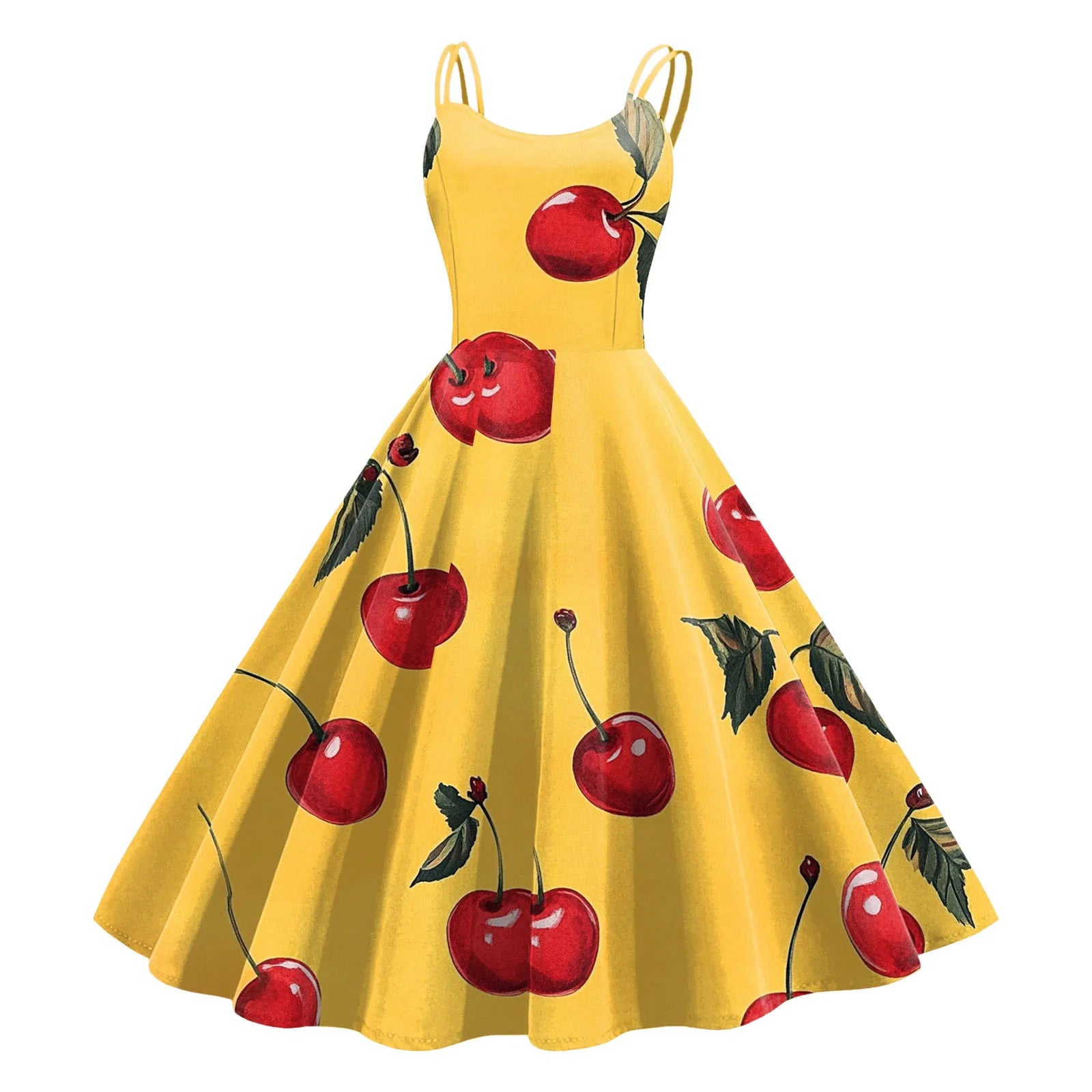 Fruit Print Spaghetti Strap Midi Dress