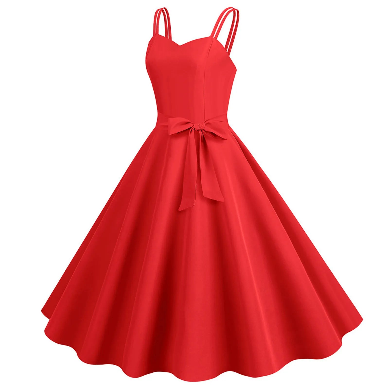 Sweetheart Neck Strappy Midi Dress with Waist Tie