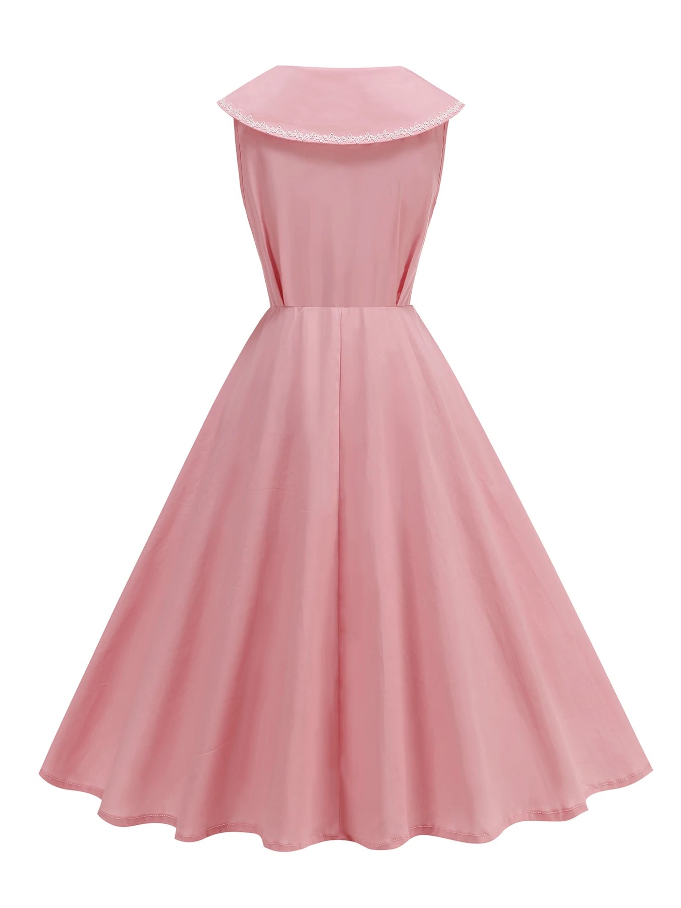 Sailor Collar Sleeveless Midi Dress with Button Front