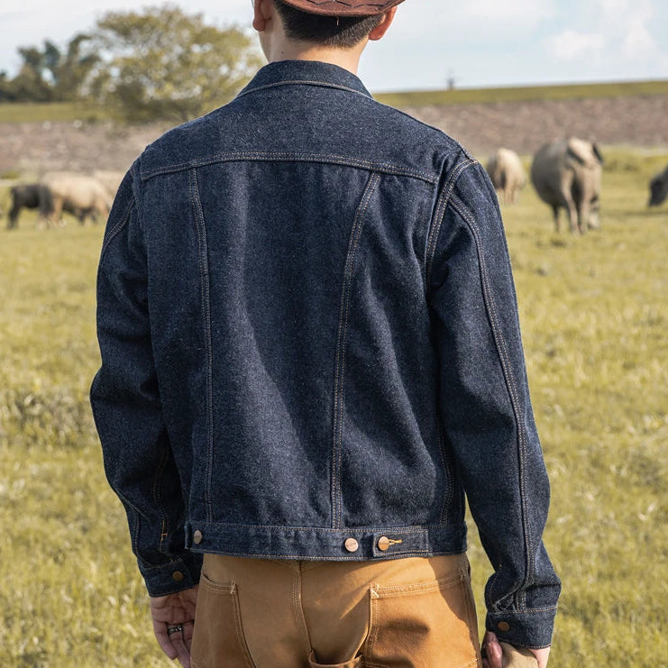 Denim Workwear Jacket with Zip Front and Snap Pockets