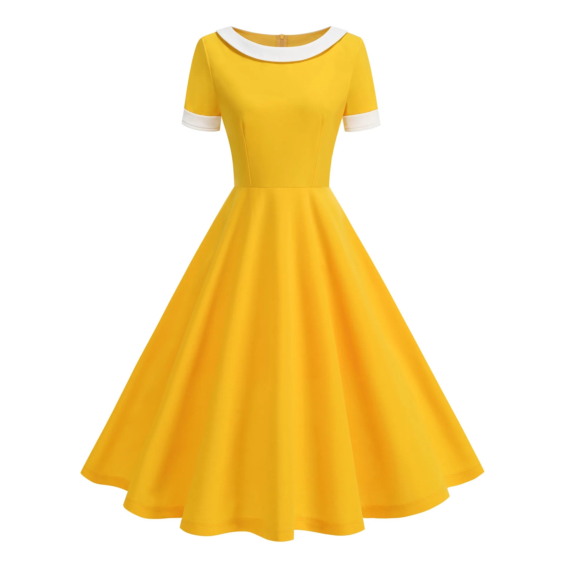 Contrast Collar Fit and Flare Midi Dress