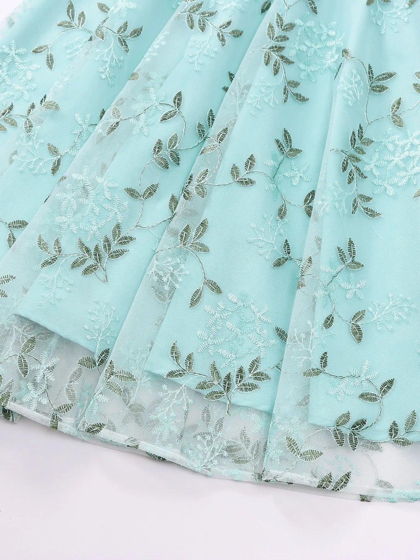 Embroidered Sheer Overlay Midi Dress with Tie Neck