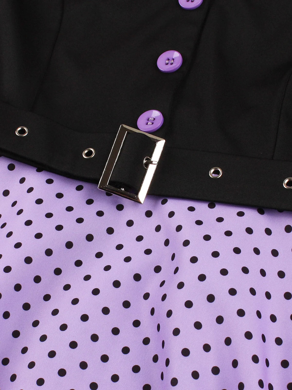 Polka Dot Contrast Panel Midi Dress with Belt