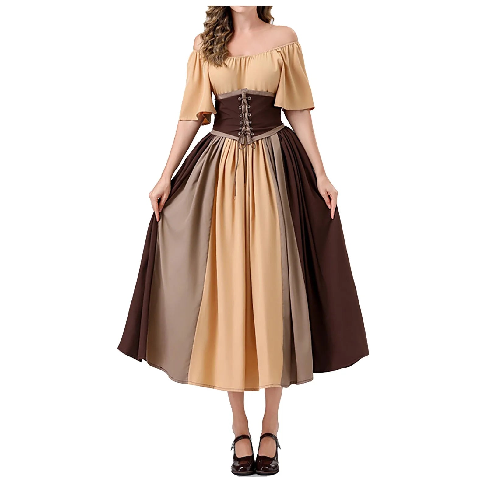 Off Shoulder Lace Up Panel Midi Dress