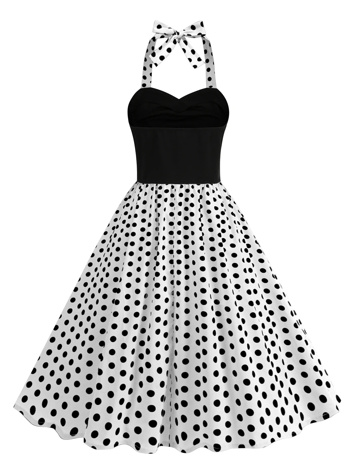 Contrast Bodice Polka Dot Halter Dress