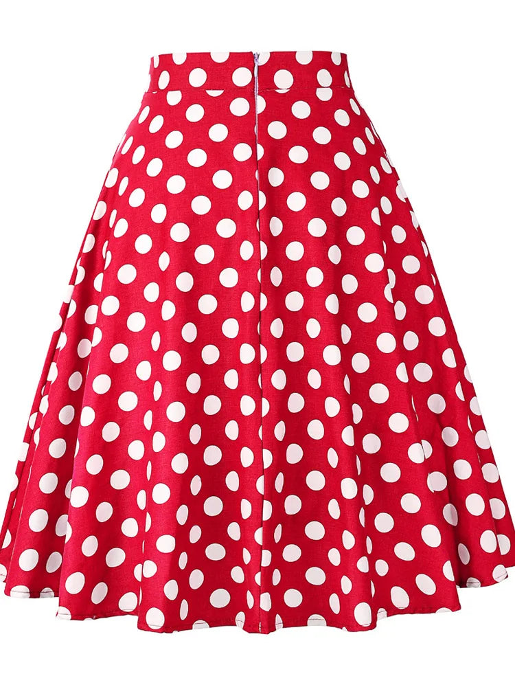 High Waist Polka Dot A Line Midi Skirt