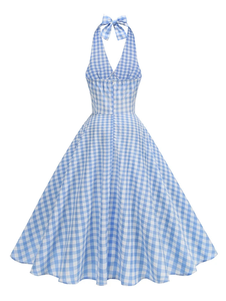Gingham Halter Full Skirt Dress