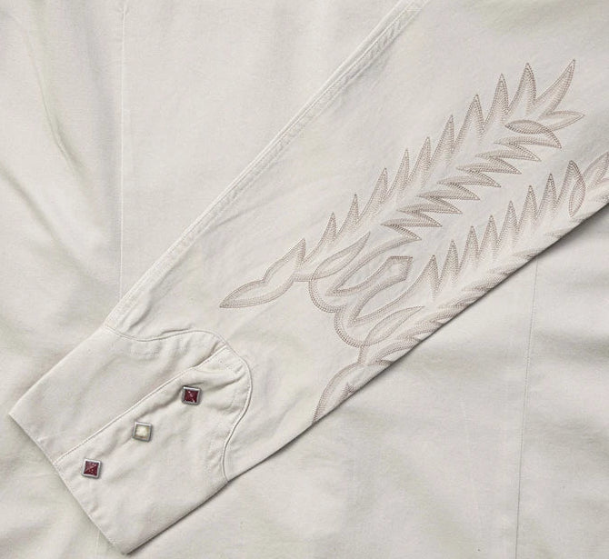 1940s Style Long Sleeve Western-Style Button-Up Shirt with Embroidered Yoke Details