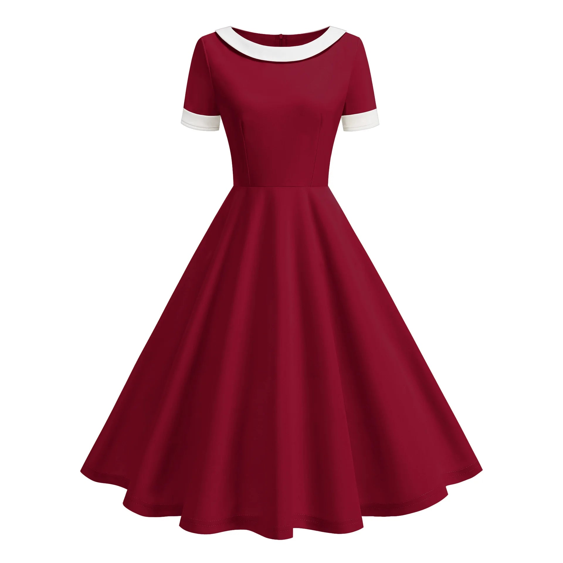 Contrast Collar Fit and Flare Midi Dress