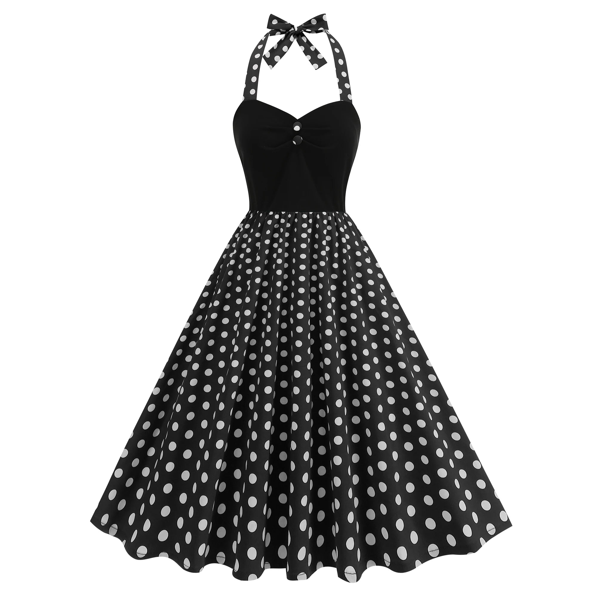 Contrast Bodice Polka Dot Halter Dress