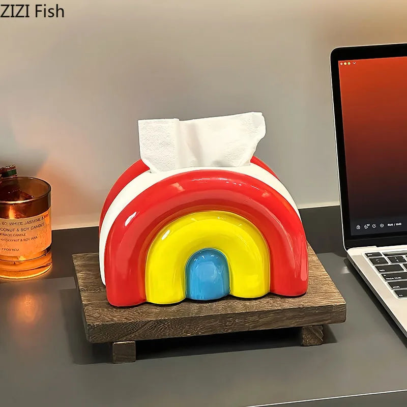 Retro Pop Ceramic Rainbow Tissue Box Cover