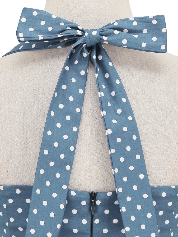 Halter Polka Dot Sweetheart Fit & Flare Dress