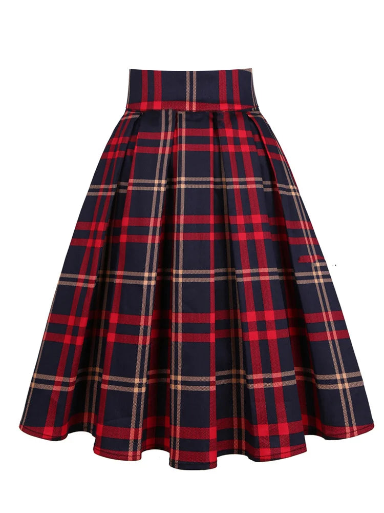 High Waist Plaid A Line Midi Skirt