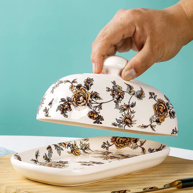 "Country Kitchen" Floral Ceramic Sealed Butter Dish