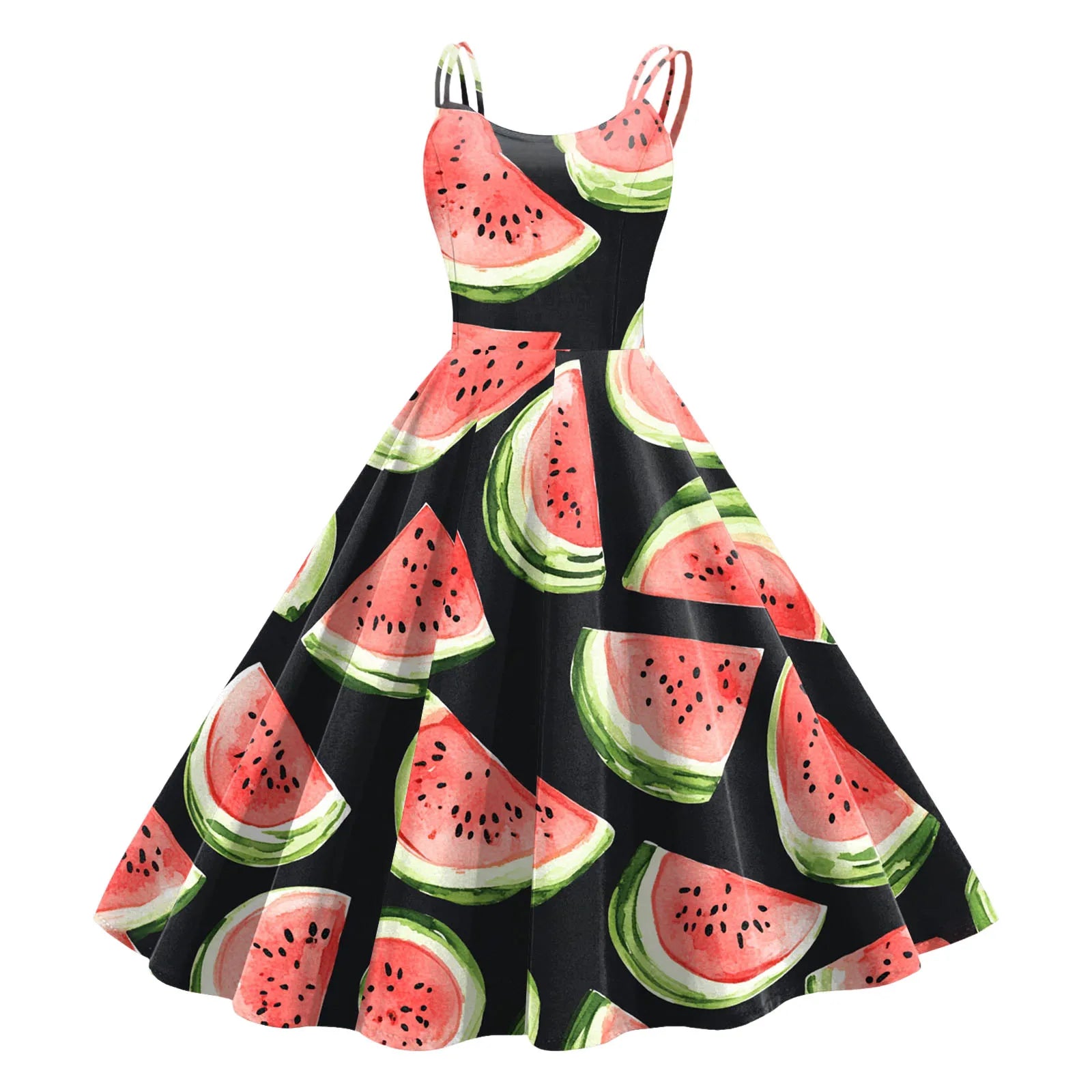 Fruit Print Spaghetti Strap Midi Dress