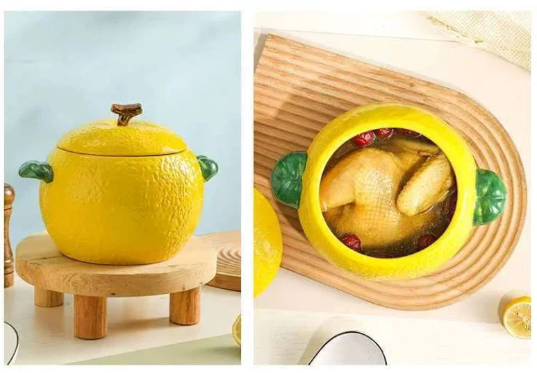 Amalfi Coast Embossed Lemon Soup Pot with Lid
