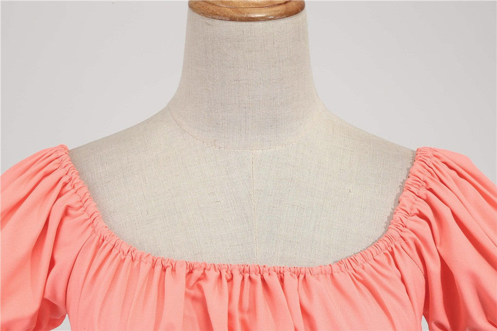 Puff Sleeve Square Neck Fit and Flare Midi Dress
