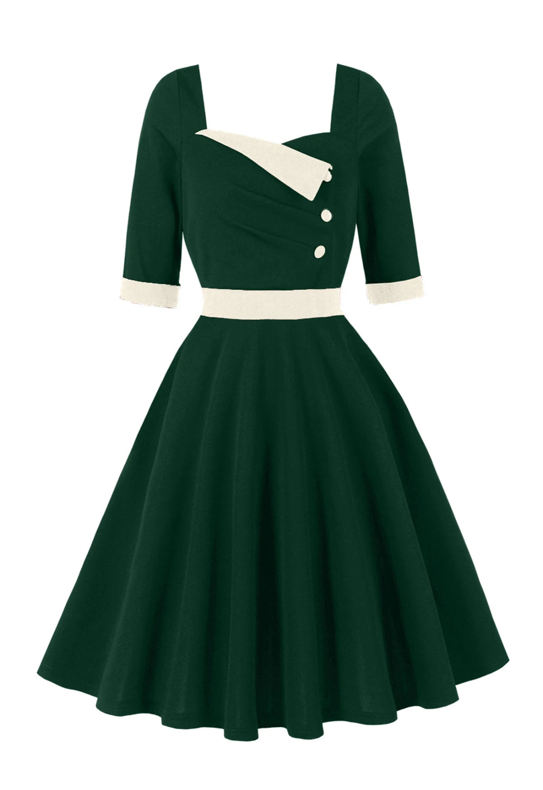 Contrast Lapel Button Detail Fit & Flare Dress